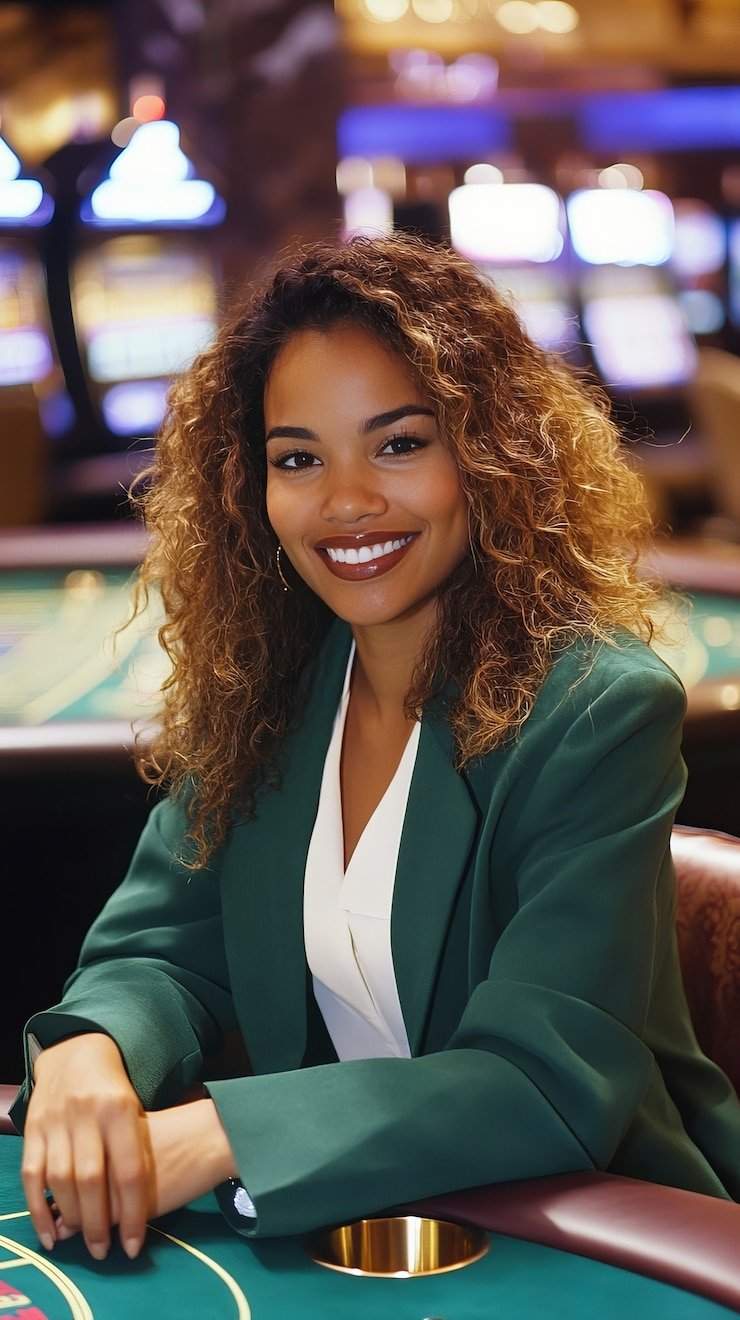 Live Caribbean Stud Poker action with multiple players and dealer